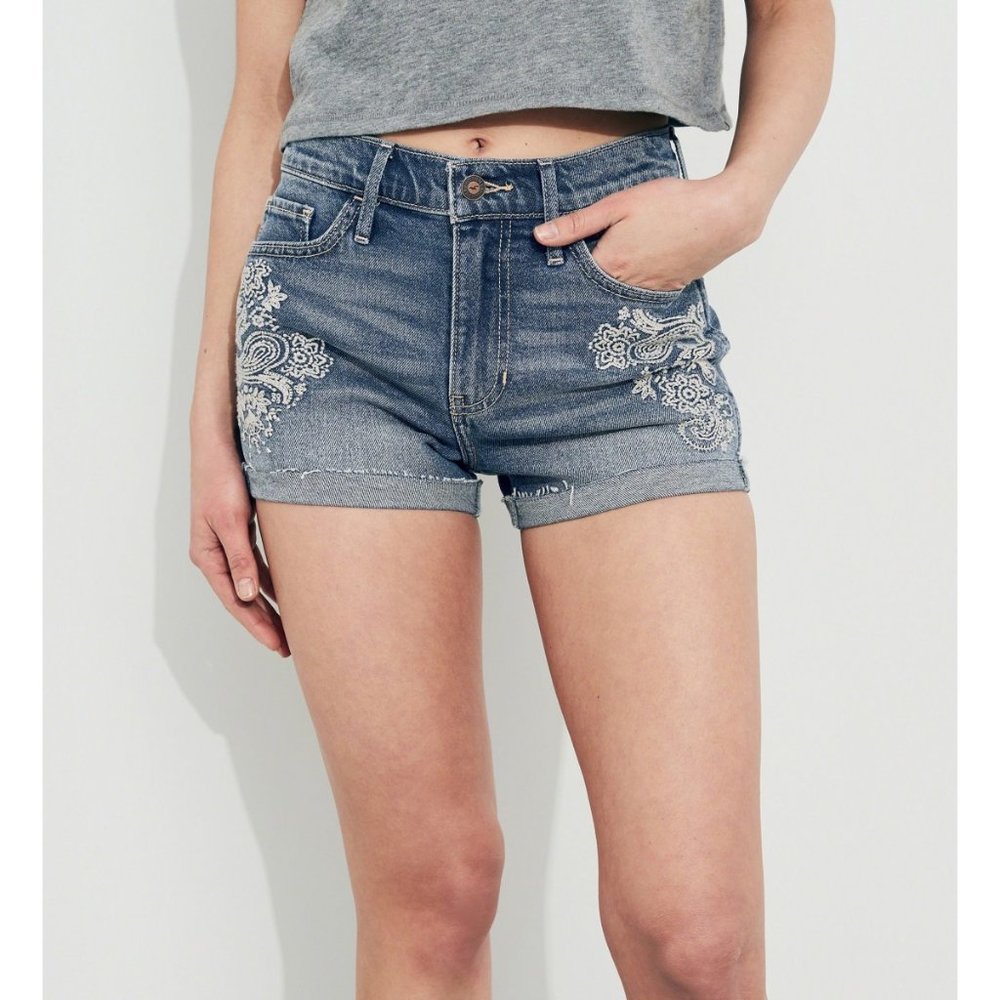 Holliester Embroidered Cutoff Jean Shorts